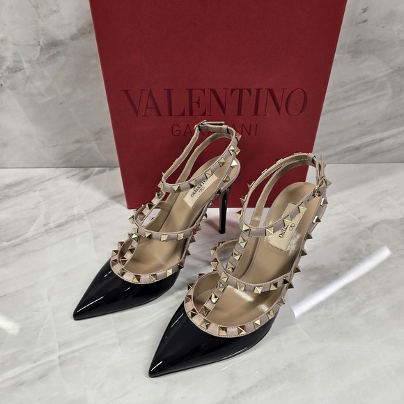 Valentino Garavani Rockstud Black and Tan Women's Shoes - Picture 2 of 12